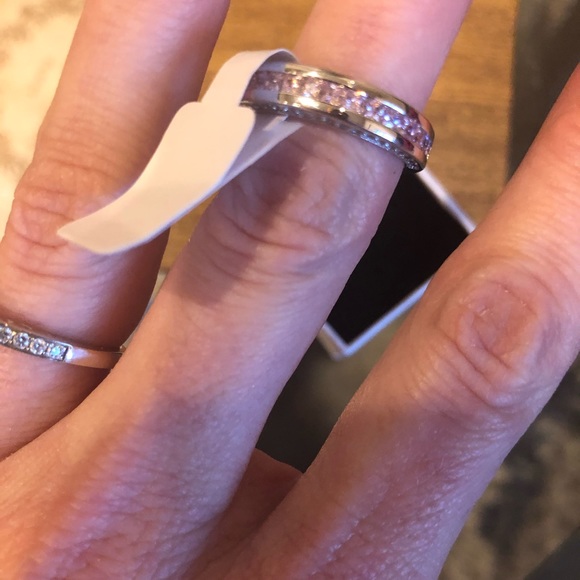 Valentines PINK and SILVER Sparkly stack ring on silver band - Picture 8 of 8